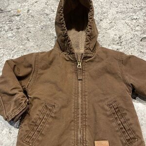 Chore coat kids brown fleece lined hooded  size 18 months Schmidt workwear